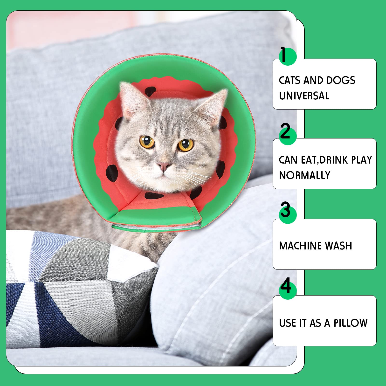 Amazon | 調節可能 犬 猫 円錐 首輪 ソフト スイカ プリント